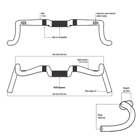 Deda Lenkung Biegung Gera Kies 440 mm POB 31,7 mm Kohlenstoff