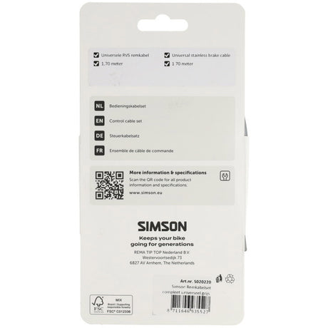 Simson remkabelset compleet universeel grijs rvs