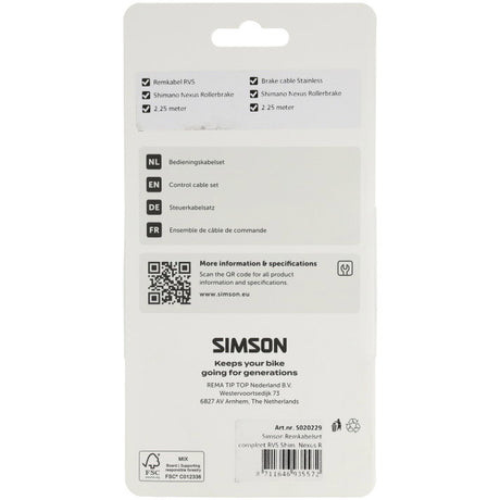 Simson remkabelset compleet rvs shim. nexus rollerbr. zwart