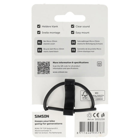 Simson fietsbel micro 23mm rubber elastiek bevestiging zwart