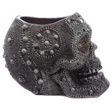 Silberfarbener Totenkopf-Teelichthalter aus Perlen