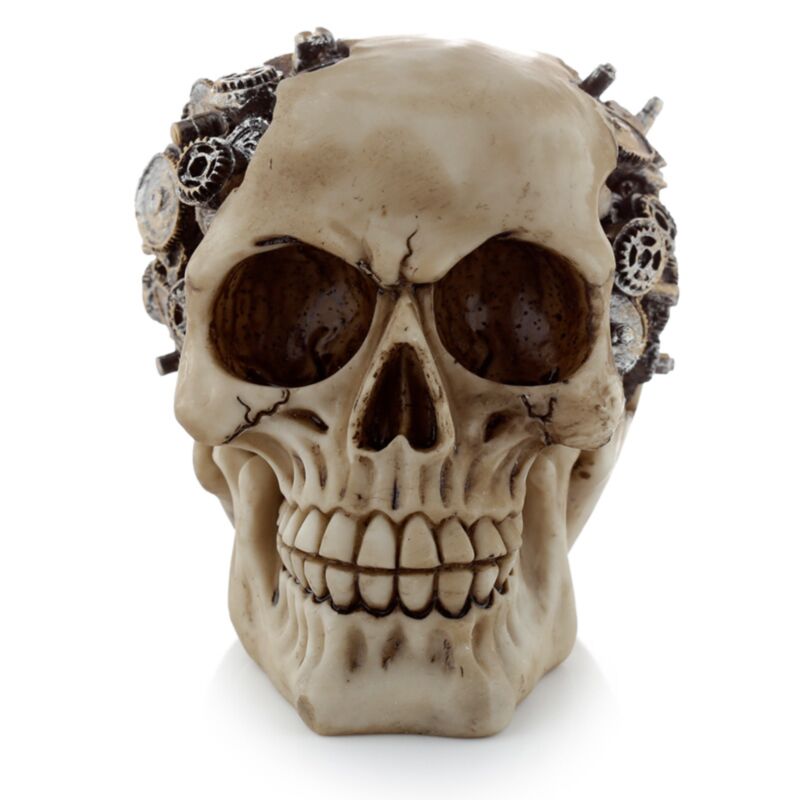 Wohnaccessoire im Steam-Punk-Stil mit Totenkopf und Zahnrädern