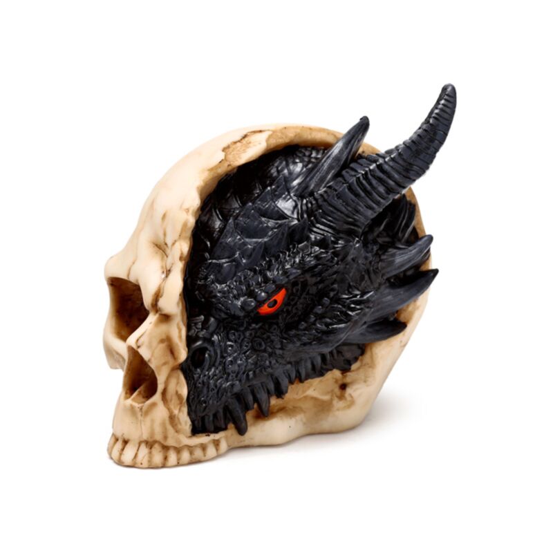 Schatten der Dunkelheit, schwarzer Drache im Totenkopf – klein