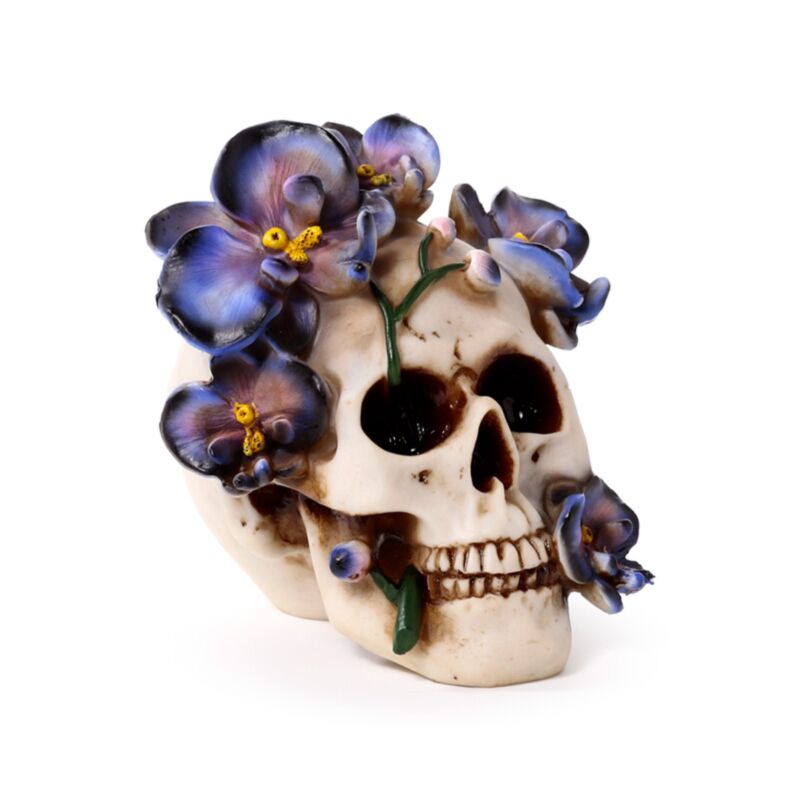 Totenkopf mit lila Kletterblumen