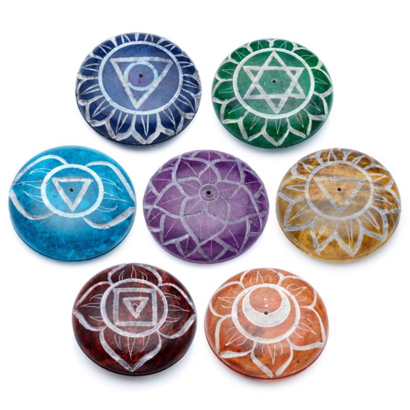 Chakra-Stein-Räucherstäbchenhalter aus Speckstein