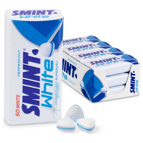 Smint weiße Pfefferminze – Frischmacher – zuckerfrei – Vitamin D – 1x12 Stück