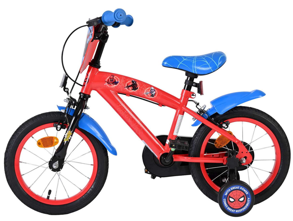 Spiderman Spider-Man Kinderfahrrad – Jungen – 14 Zoll – Blau Rot – Zwei Handbremsen