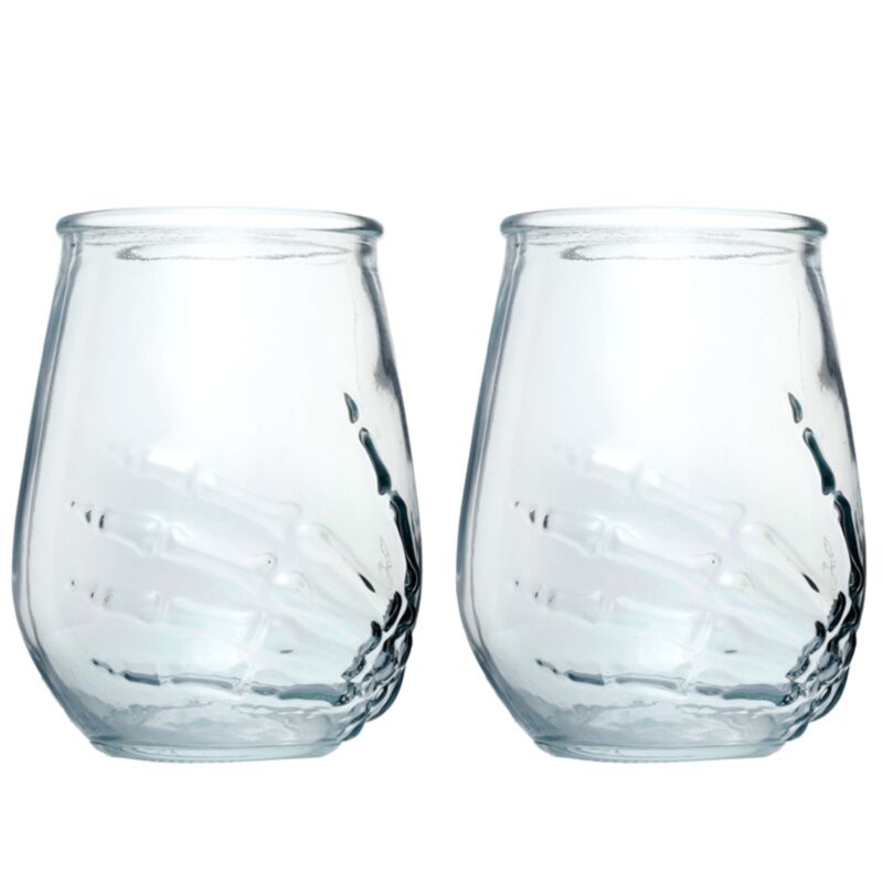 Skeletthand-Set mit 2 Glastrinkgläsern 250 ml