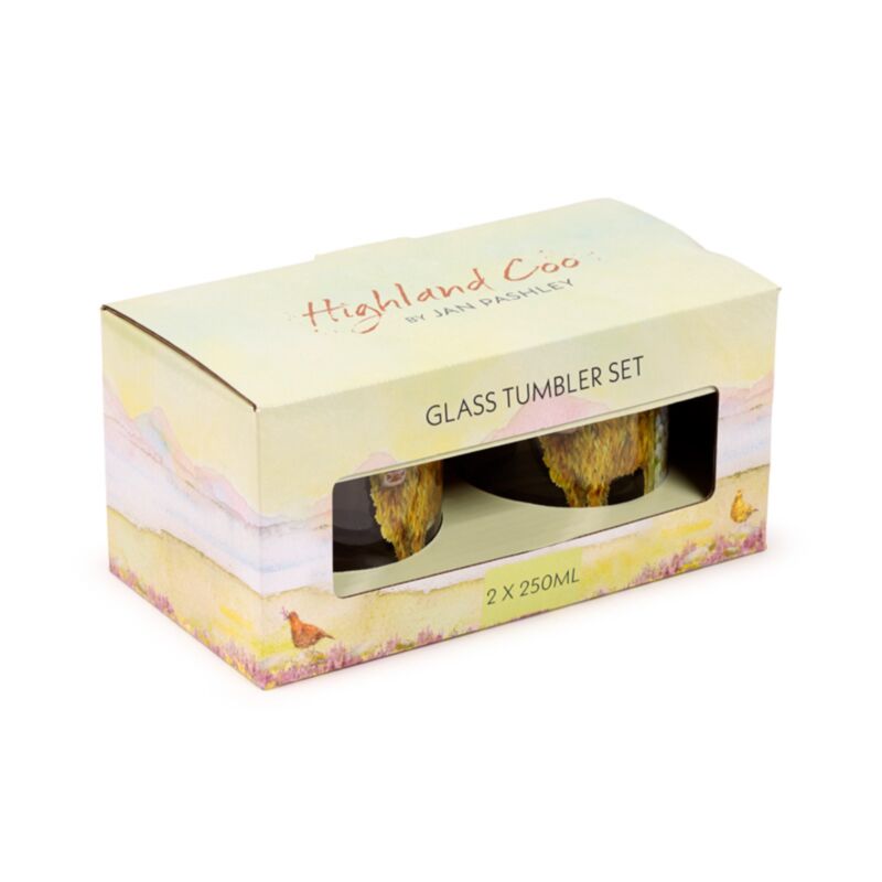 Jan Pashley Highland Cow Set mit 2 Trinkgläsern aus Glas, 250 ml