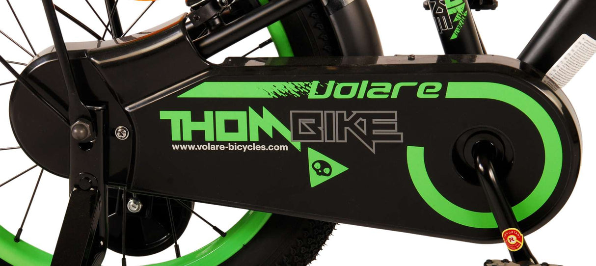 Volare Thombike Kinderfahrrad – Jungen – 16 Zoll – Schwarz Grün – Zwei Handbremsen