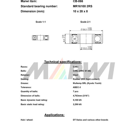 Marwi Union Kogellager CB-066 MR16100 2RS 10x28x8