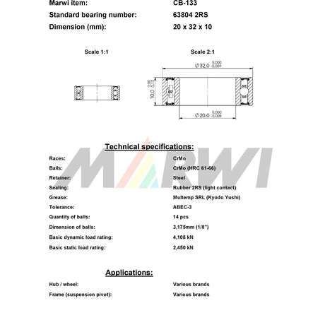 Union Kugellager Kugellager CB-133 20x32x10