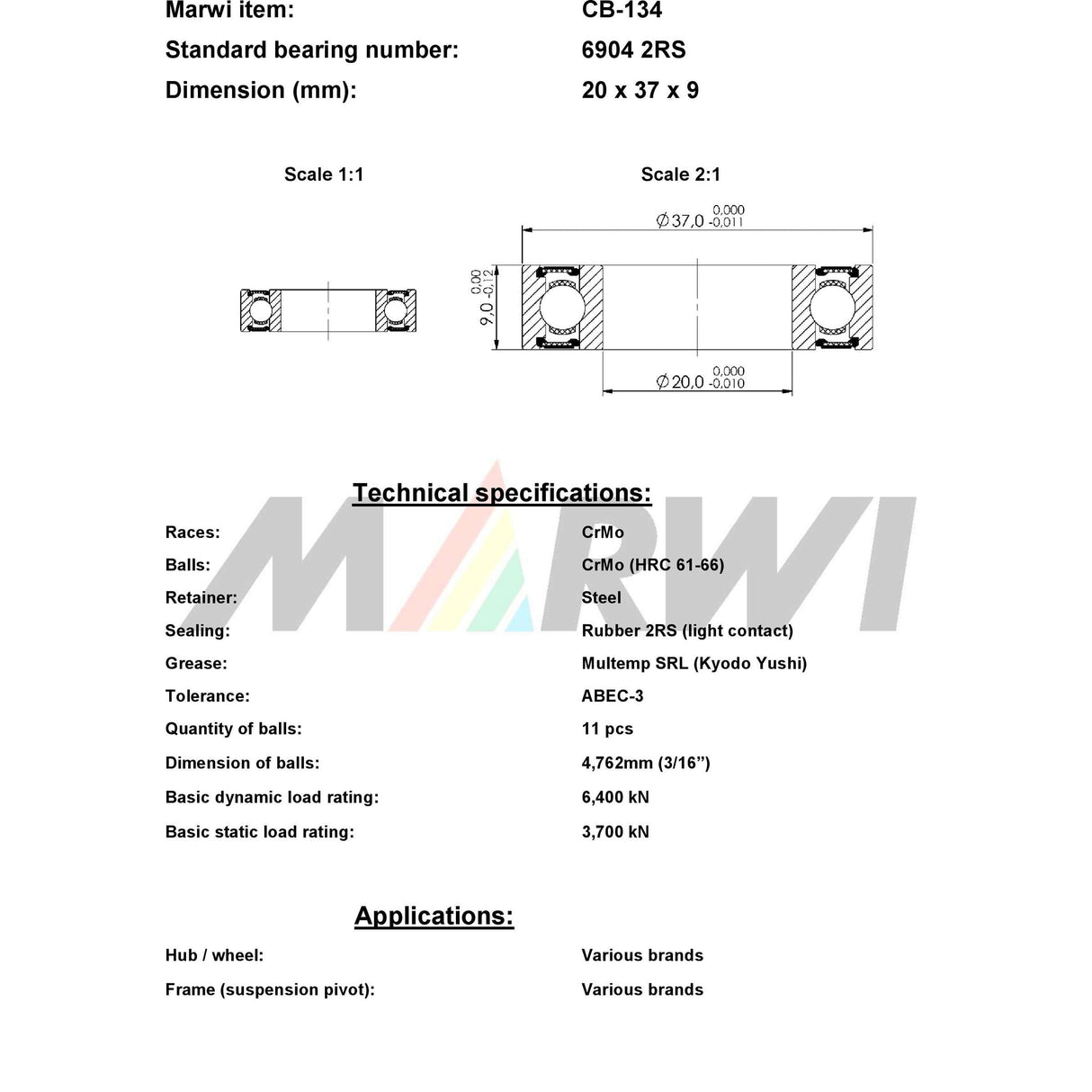 Union Kugellager Kugellager CB-134 20x37x9
