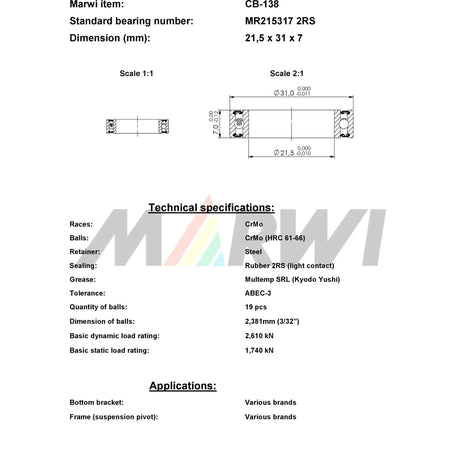 Union Kugellager CB-138 MR215317(21,5x31x7)