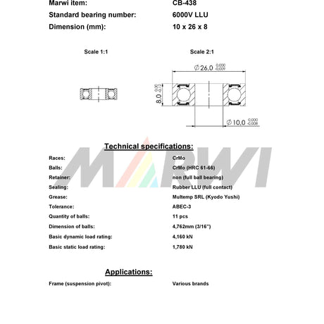 Marwi Union Kugellager max CB-438 6000V LLU 10x26x8