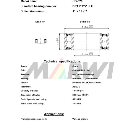Union Kugellager Kugellager CB-620 11x19x7