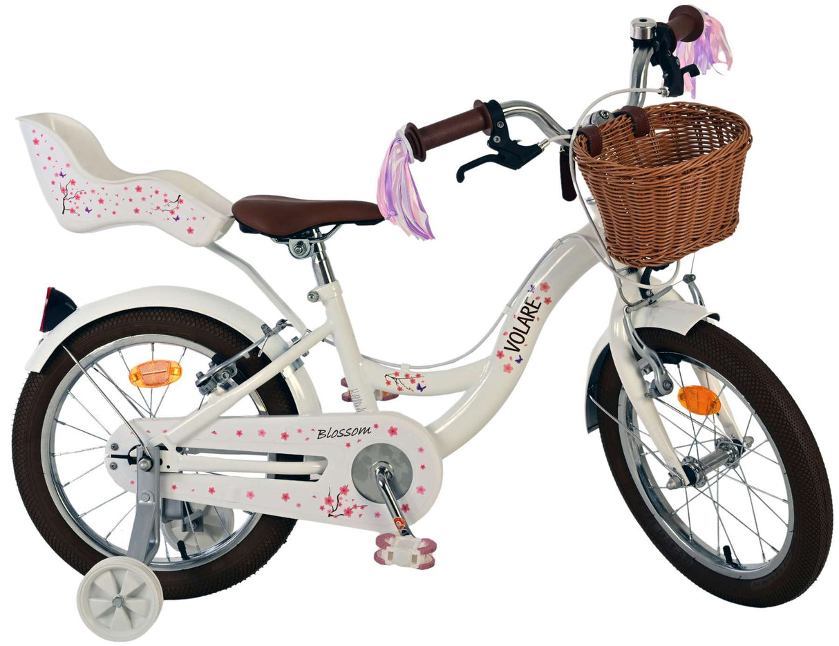 Volare Blossom Kinderfahrrad – Mädchen – 16 Zoll – weiß – zwei Handbremsen