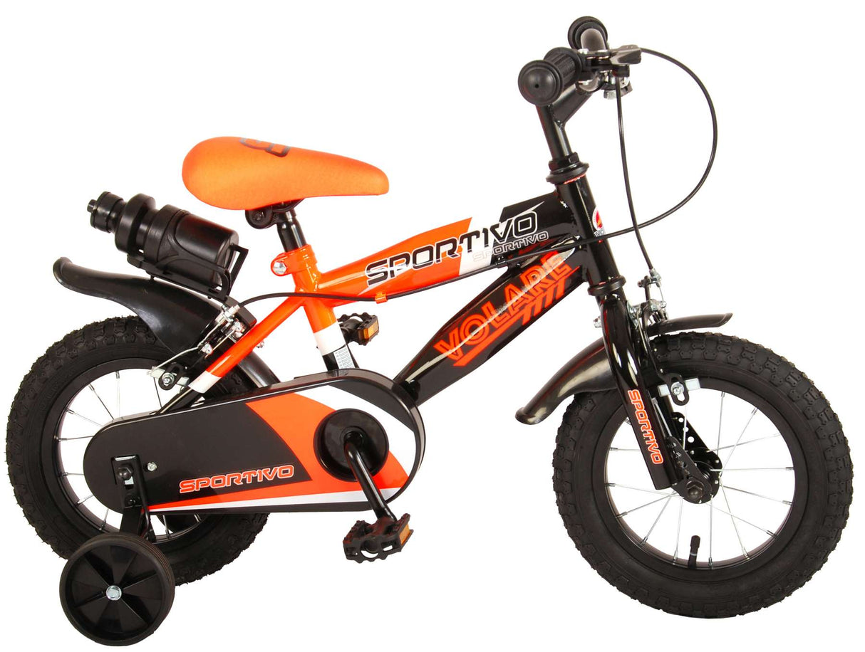 Volare Sportivo Kinderrad - Jungen - 12 Zoll - Neon Oranje Black - Zwei Handbremsen - 95% versammelte
