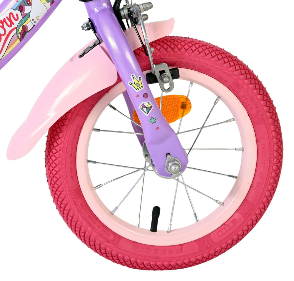 Volare Einhorn Kinderfahrrad - Mädchen - 12 Zoll - Lila
