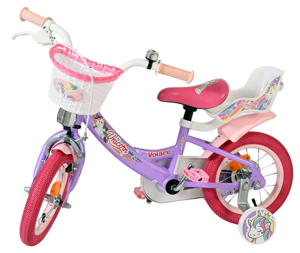 Volare Einhorn Kinderfahrrad - Mädchen - 12 Zoll - Lila