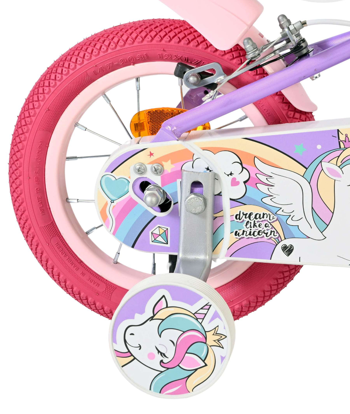 Volare Einhorn Kinderfahrrad – Mädchen – 12 Zoll – Lila – zwei Handbremsen