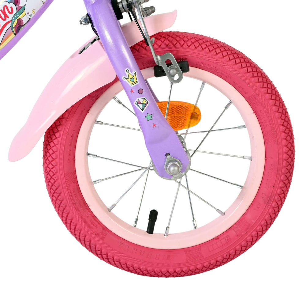 Volare Einhorn Kinderfahrrad – Mädchen – 12 Zoll – Lila – zwei Handbremsen