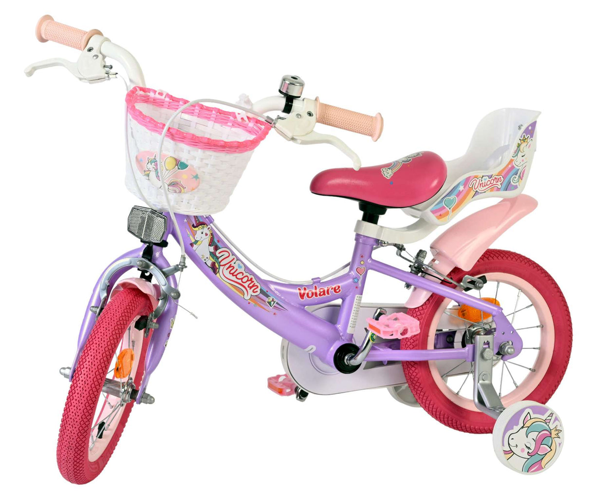Volare Einhorn Kinderfahrrad – Mädchen – 12 Zoll – Lila – zwei Handbremsen
