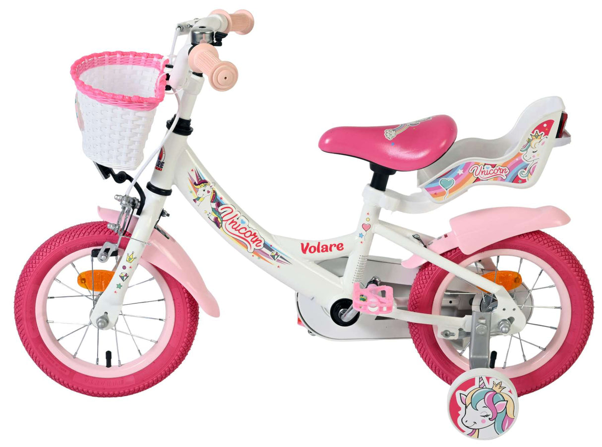 Volare Einhorn Kinderfahrrad - Mädchen - 12 Zoll - Weiß