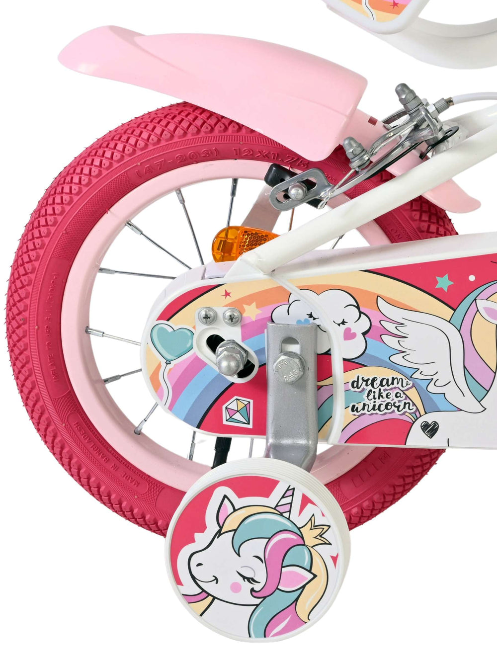 Volare Einhorn Kinderfahrrad – Mädchen – 12 Zoll – weiß – zwei Handbremsen