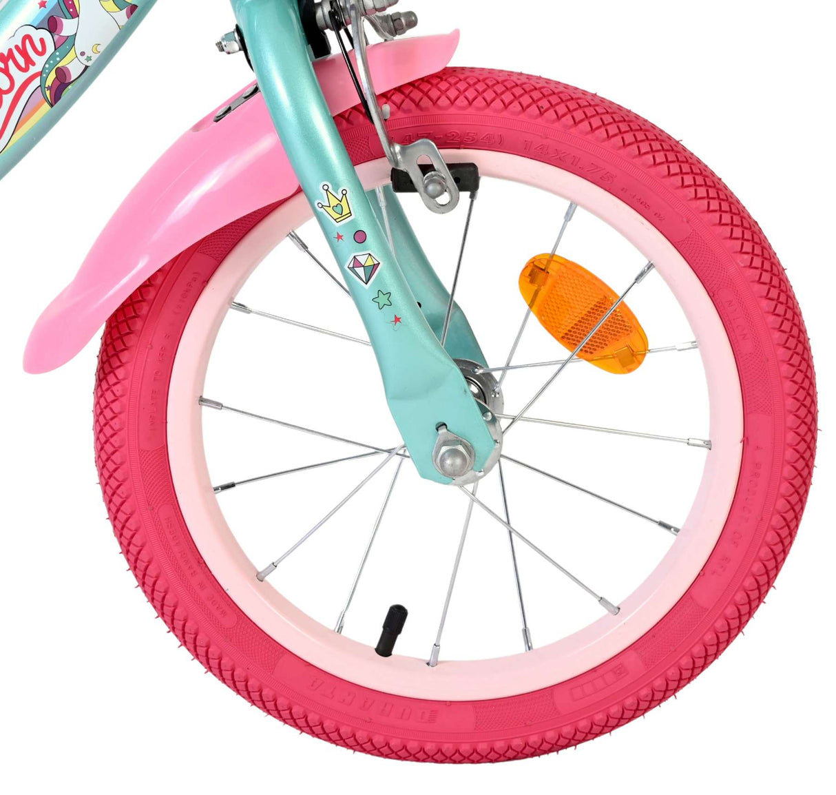 Volare Einhorn Kinderfahrrad – Mädchen – 14 Zoll – Grün – zwei Handbremsen