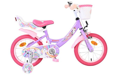 Volare Einhorn Kinderfahrrad - Mädchen - 14 Zoll - Lila