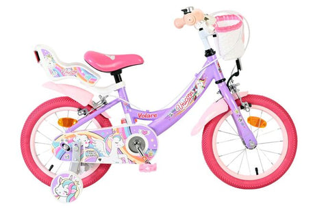 Volare Einhorn Kinderfahrrad – Mädchen – 14 Zoll – Lila – zwei Handbremsen