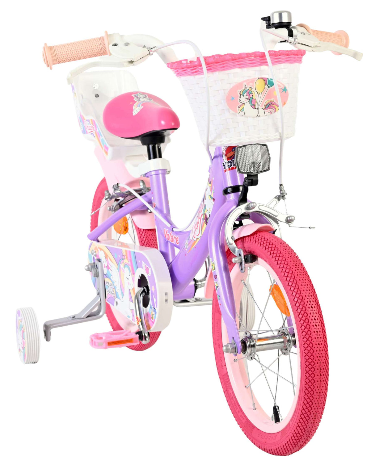 Volare Einhorn Kinderfahrrad – Mädchen – 14 Zoll – Lila – zwei Handbremsen