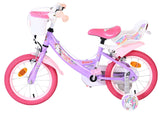 Volare Einhorn Kinderfahrrad – Mädchen – 14 Zoll – Lila – zwei Handbremsen