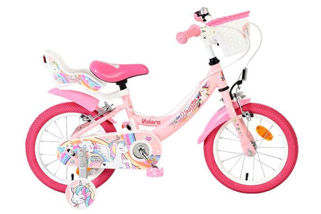 Volare Einhorn Kinderfahrrad – Mädchen – 14 Zoll – Pink – zwei Handbremsen
