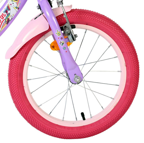 Volare Einhorn Kinderfahrrad – Mädchen – 16 Zoll – Lila – zwei Handbremsen