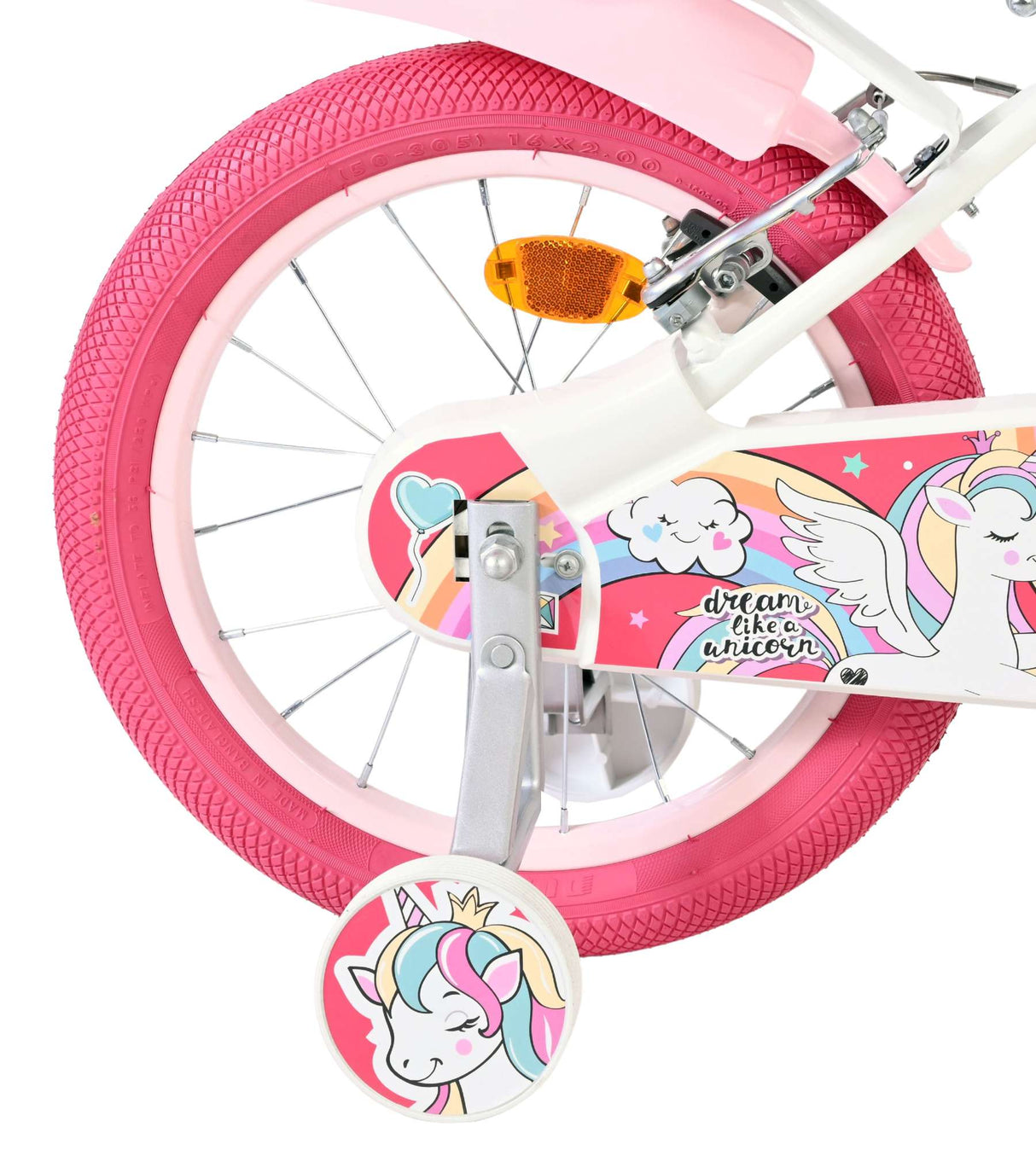 Volare Einhorn Kinderfahrrad – Mädchen – 16 Zoll – weiß – zwei Handbremsen