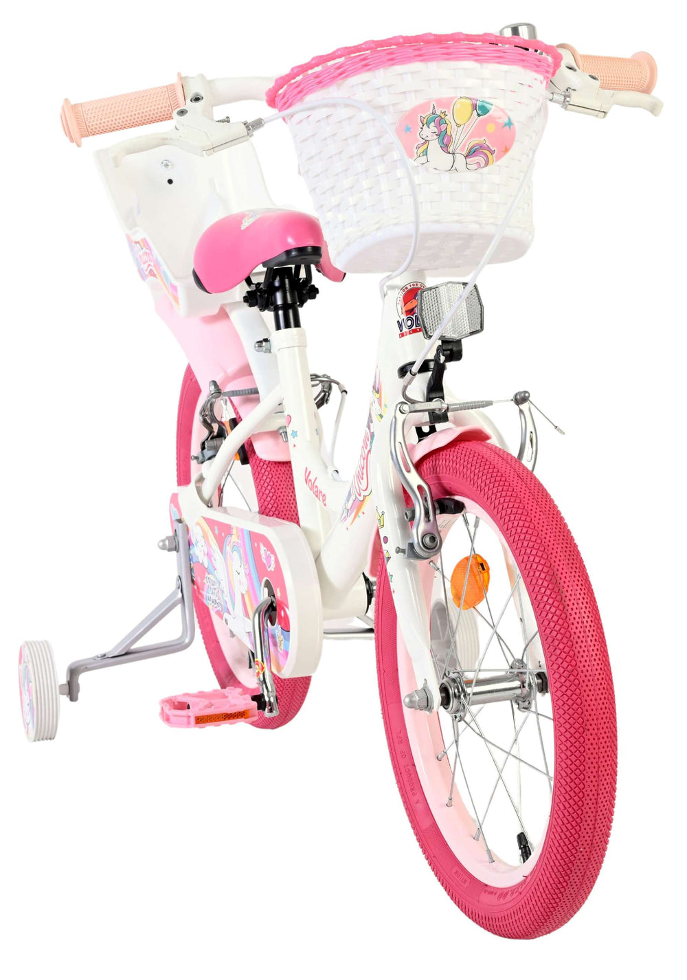 Volare Einhorn Kinderfahrrad – Mädchen – 16 Zoll – weiß – zwei Handbremsen