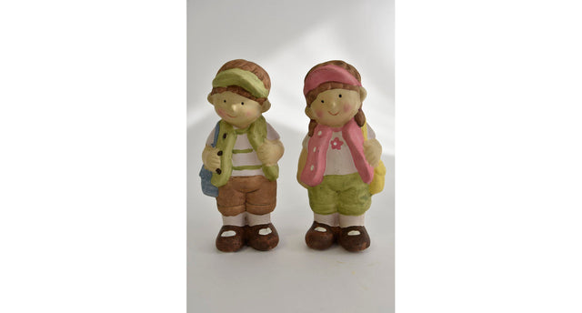 Kind met staand 2 assortie 7,5x6x16cm keramiek groen en roze
