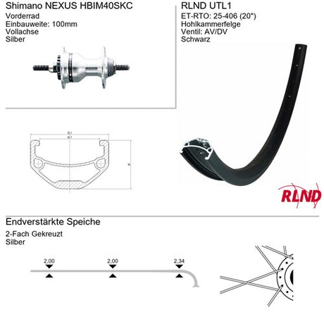 Roland Vorderrad 20 utl1 Shimano Im40 Disc Aluminium schwarz