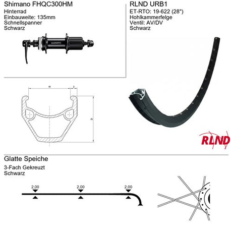Roland achterwiel 28 inch 19-622 zwart centerlock cassette rlnd urb1