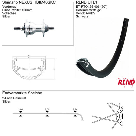 Roland Vorderrad 20x1,75 Rollenbremse schwarz rlnd utl1