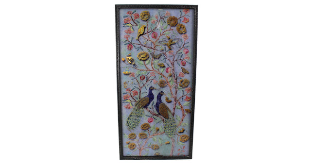 Wall plaque peacock metal blue 45x2.5x91cm