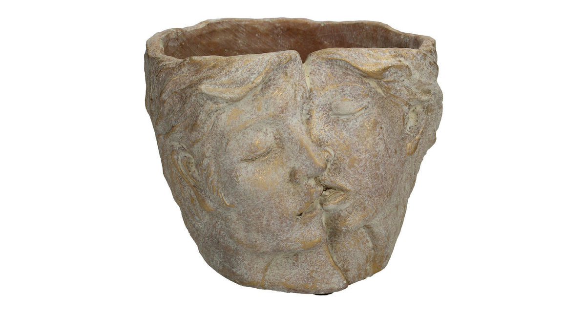 Planter half face concrete gold 16x14.5x13cm
