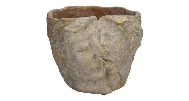 Planter half face concrete gold 16x14.5x13cm