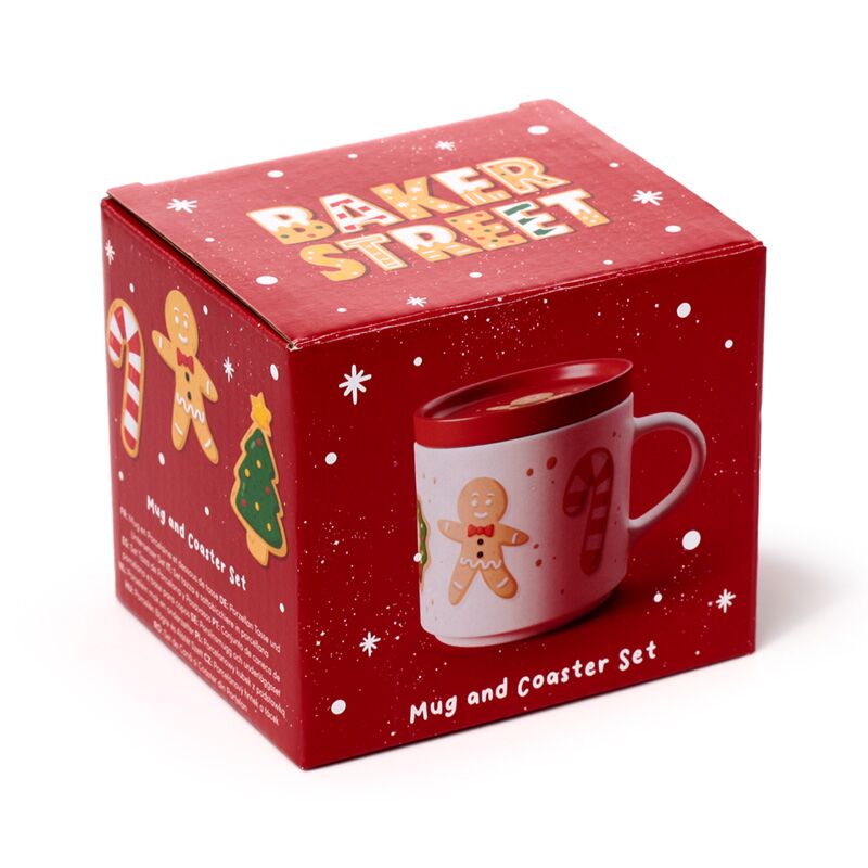 Weihnachts-Baker-Street-Porzellanbecher-Untersetzer-Set