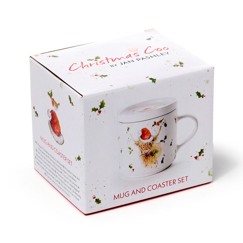 Weihnachten Jan Pashley Highland Cow Porzellanbecher-Untersetzer-Set