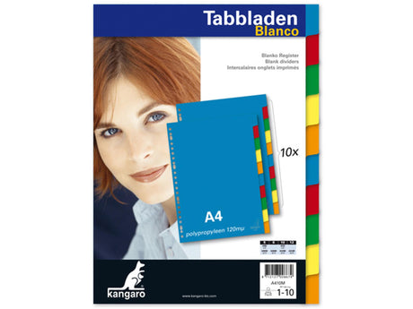 Farbige Tabs Kangaro A410M PP A4 120 Mikron 10 Teile 23-Loch-Fenster