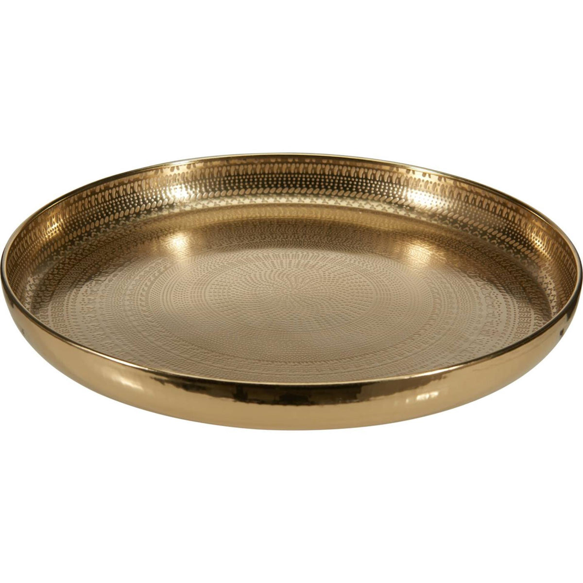 Home styling dienblad met hamerde dessin metaal ø34x3,5cm gold