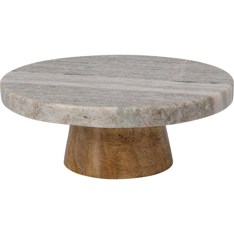 Home styling taartplateau marmer en mango hout ø15x6cm zand